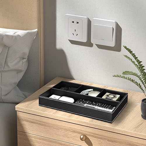 Miniatura 6 de GORESE Bandeja de valet de piel sintética para hombres, bandejas apilables para joyas, bandeja organizadora de cajón, organizador de mesitas de