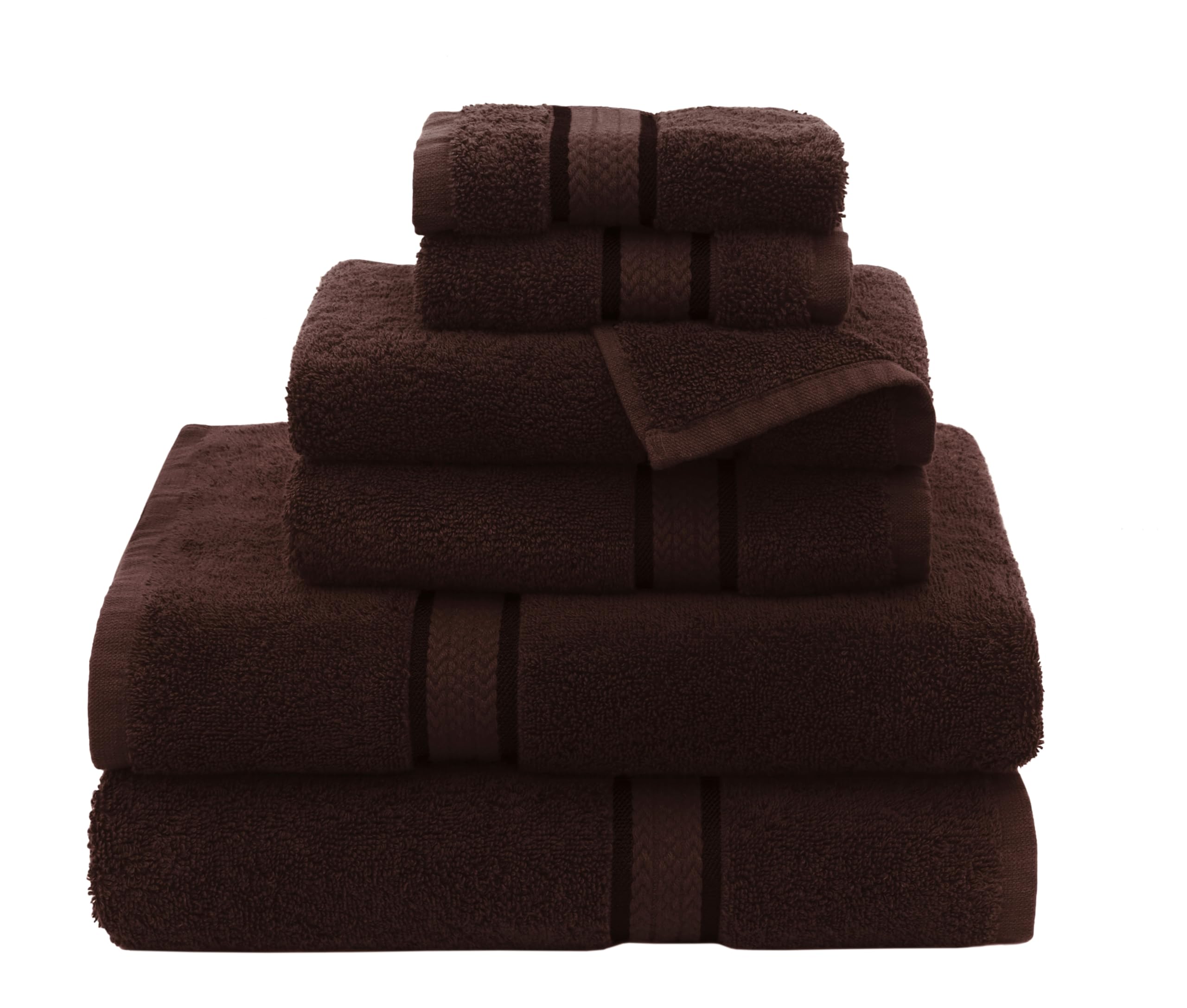 COTTON CRAFT Ultra Soft 6 Piece Towel Set - Highly Absorbent Bathroom Shower- Premium Ringspun Cotton 580 GSM- 2 Oversized Large Bath Towels 30x54, 2 Hand Towels 16x28, 2 Wash Cloths 12x12- Chocolate
