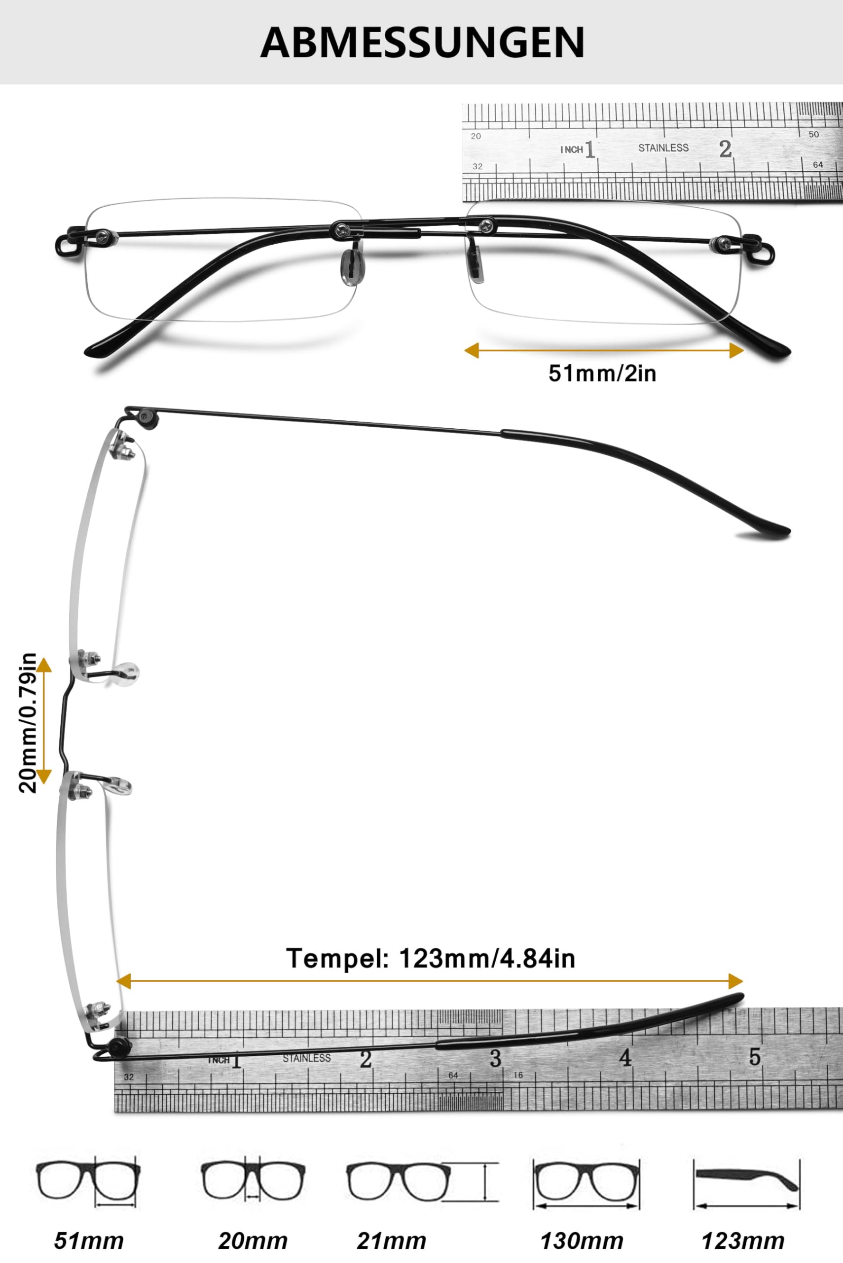 Lanomi Rimless Reading Glasses for Men Women Blue Light Blocking Readers Lightweight Slim Rectangle Anti Blue Eyewear with Metal Case Black 1.0 - Image 2