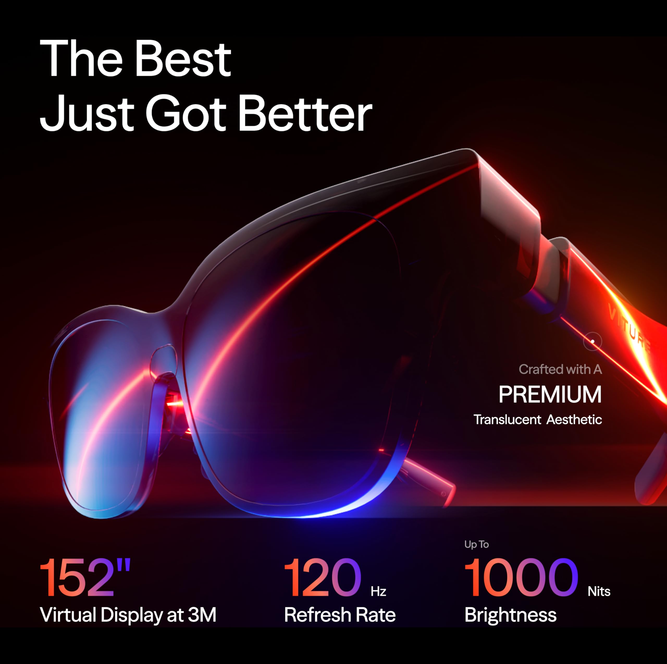 VITURE Luma Pro XR Glasses — 152” 1200p Ultra Sharp Display, 1000 Nits, 52° FOV, Dimming Adjustments, for iPhone 16/15, Android, Mac, PC, Steam Deck, First-Ever XR Experience for Switch 2 - Regular