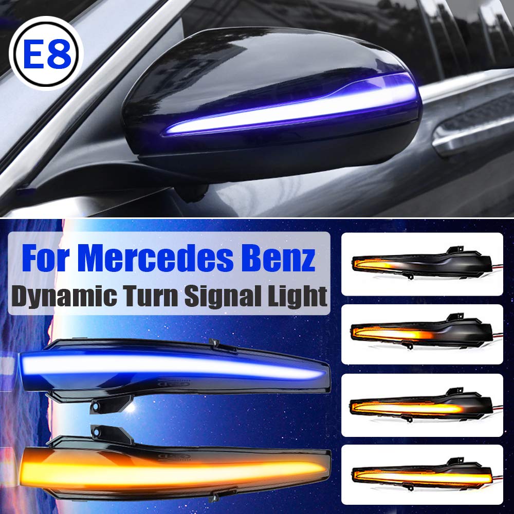 Hacreyatu Sequential Amber LED Side Mirror Marker Turn Signal Light Lamp For Mercedes Benz C/S/E/V Class W205 W222 W213 W447 X253 (Blue+Yellow)