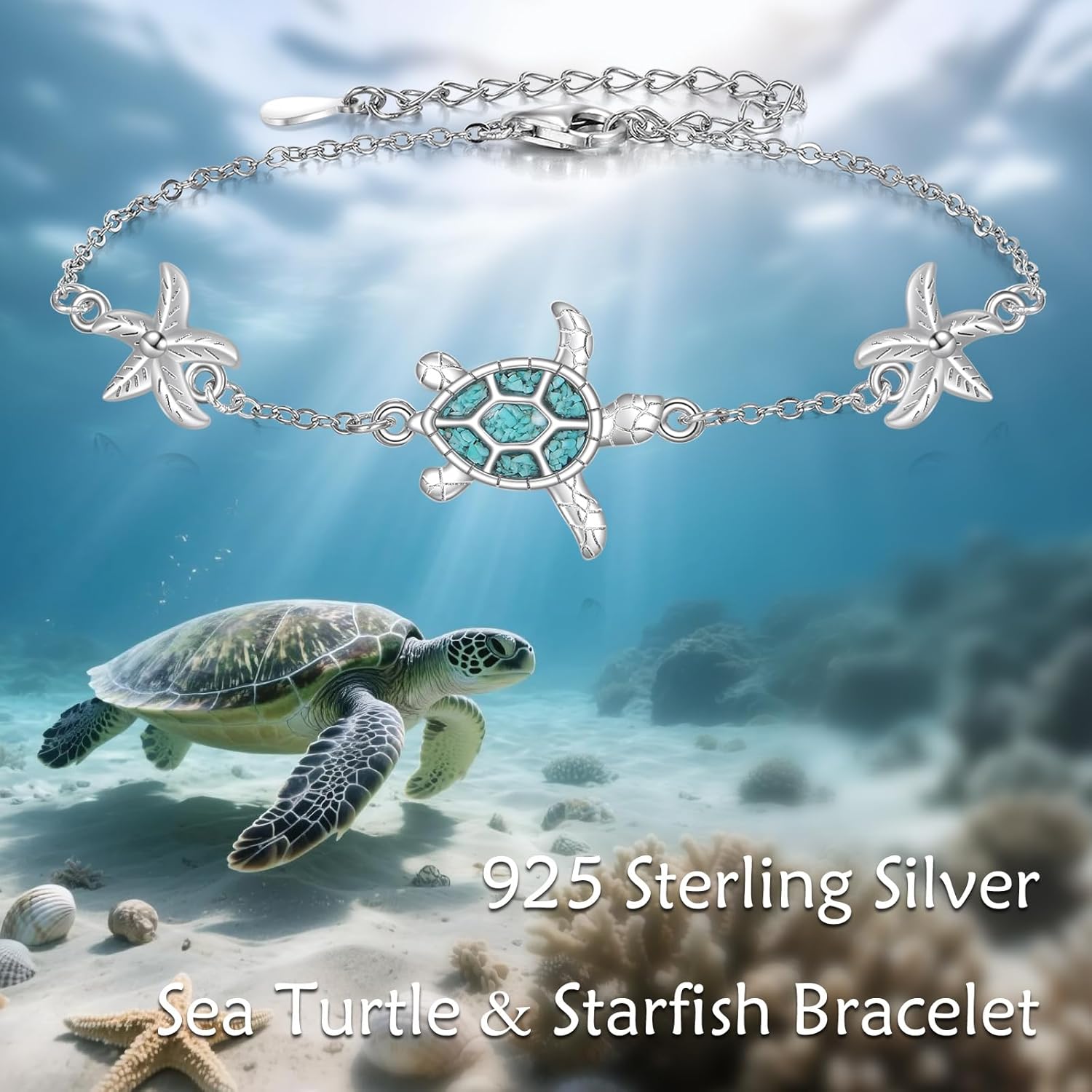 URONE Sea Turtle Bracelet 925 Sterling Silver Turquoise Sea Turtle Bracelet Turtle Jewelry Gift for Women - Image 6