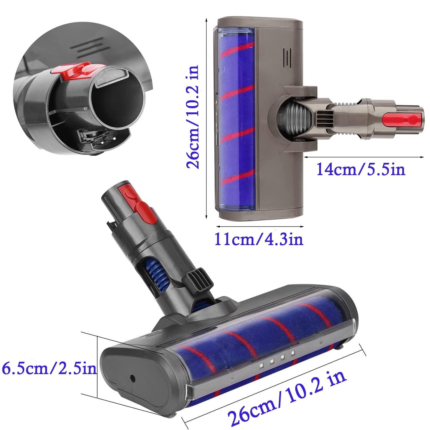 Szczotka kompatybilna z Dyson V7 V8 V10 V11 bezprzewodowy odkurzacz akcesoria do szczotek podłogowych miękka szczotka do czyszczenia z 4 diodami LED do twardych podłóg