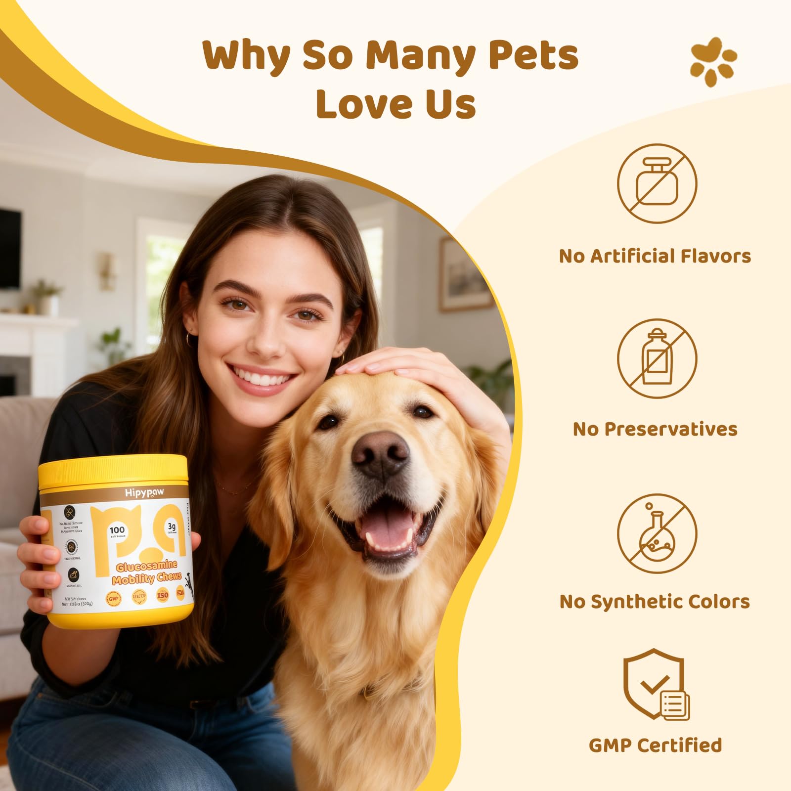 HipyPaw Hip & Joint Supplement for Dogs: Dog Chondroitin Chewable Tablets for Hips and Joints with Glucosamine, MSM, and Green-Lipped Mussels - Joint Pain Relieves Mobility - Chicken Flavor (100 PCs) - image 7