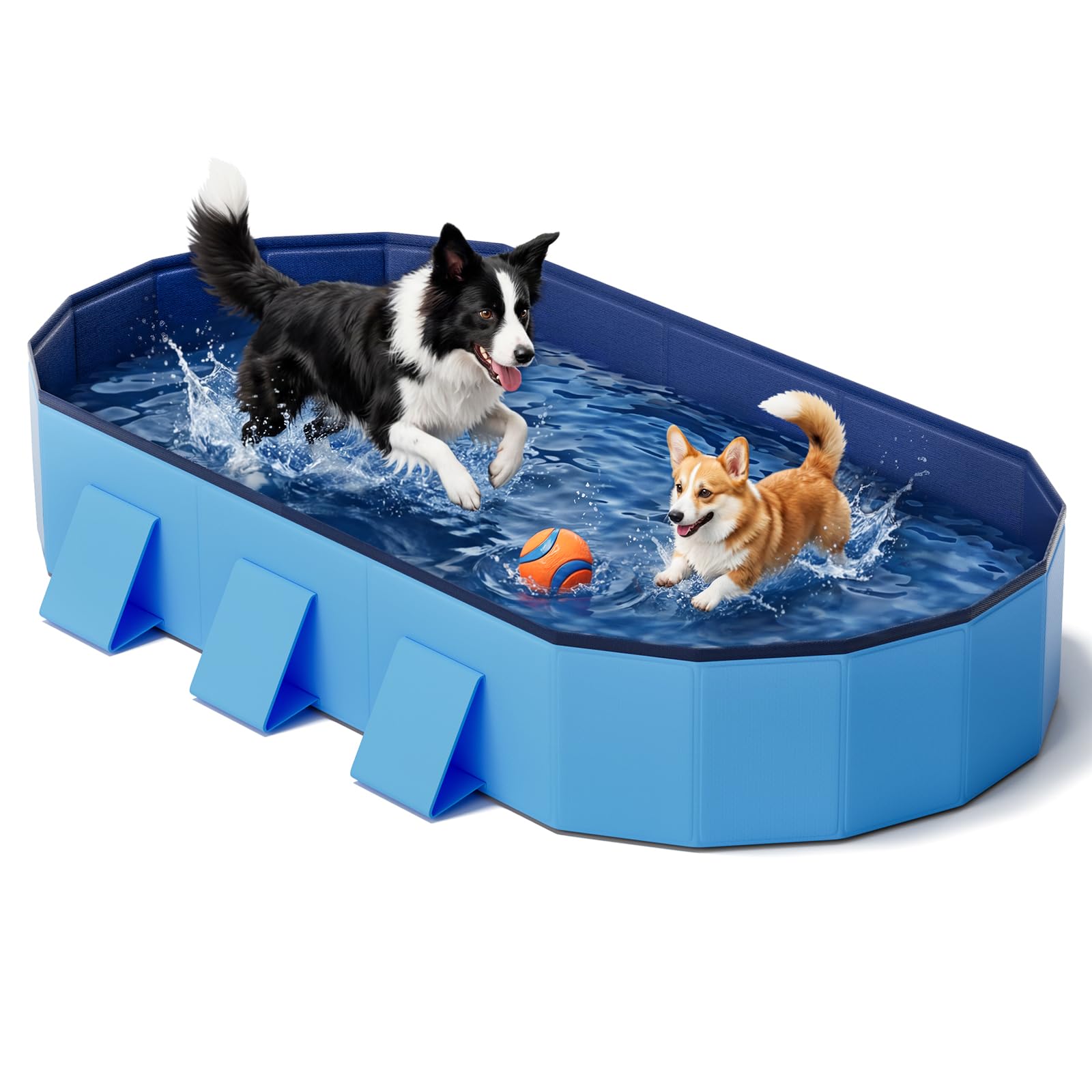 Piscine pour Chien 180 cm Pliable, Grande Piscine Chien avec Structure Octogonale Stable, Piscine Antidérapante en PVC avec Parois Renforcées pour Jardin et Extérieur
