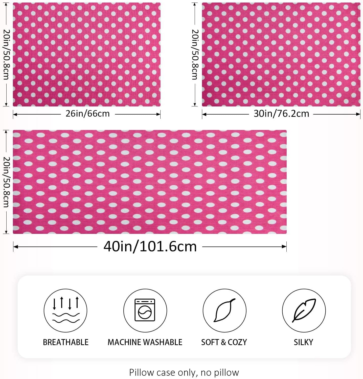 Satin Pillowcase for Hair and Skin, Pink and White Polka Dot Silk Pillowcase Soft and Cozy Body Pillow Covers, Standard Size Satin Pillow Cases with Envelope Closure(20x26 Inch), 1PC image 2