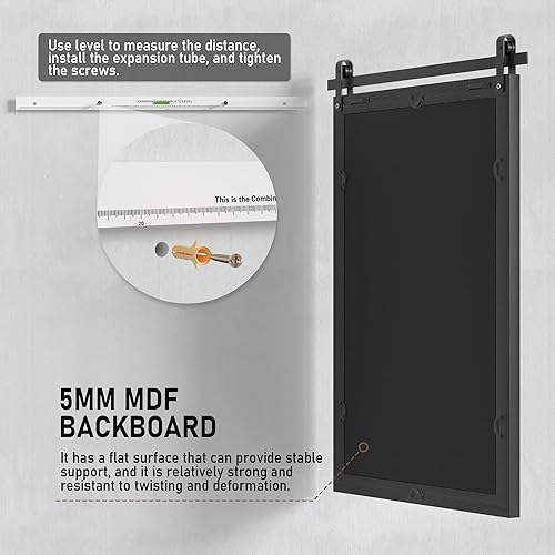 Miniatura 4 de Espejo Negro de Casa de Campo - Espejo Cuadrado de Baño con Marco de Madera de 24x36 Pulgadas para Tocador, Estilo Puerta de Granero Montado en