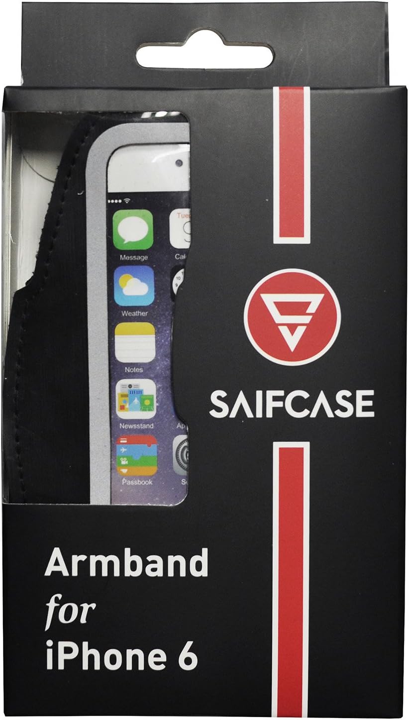SAIFCASE Sports Armband for iPhone 7/6s for Running (Black) - SUPPORTS TOUCH ID & COMES WITH BUTTON HOLES - Designed from Eco-Friendly Neoprene Material - Bonus Key Slot