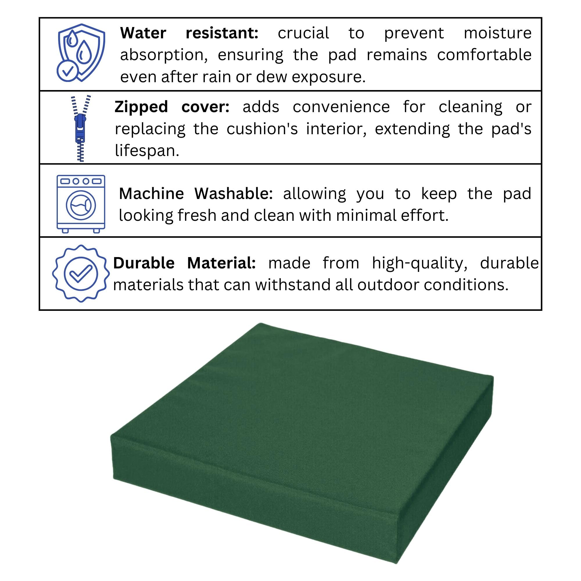 Dicke, wasserdichte Outdoor-Kissen, 40,6 x 45,7 cm, weiche Tischauflagen, abnehmbare Bezüge, hochbelastbarer Schaumstoff, ideal für Garten, Terrasse, Rattanfell, für drinnen und draußen