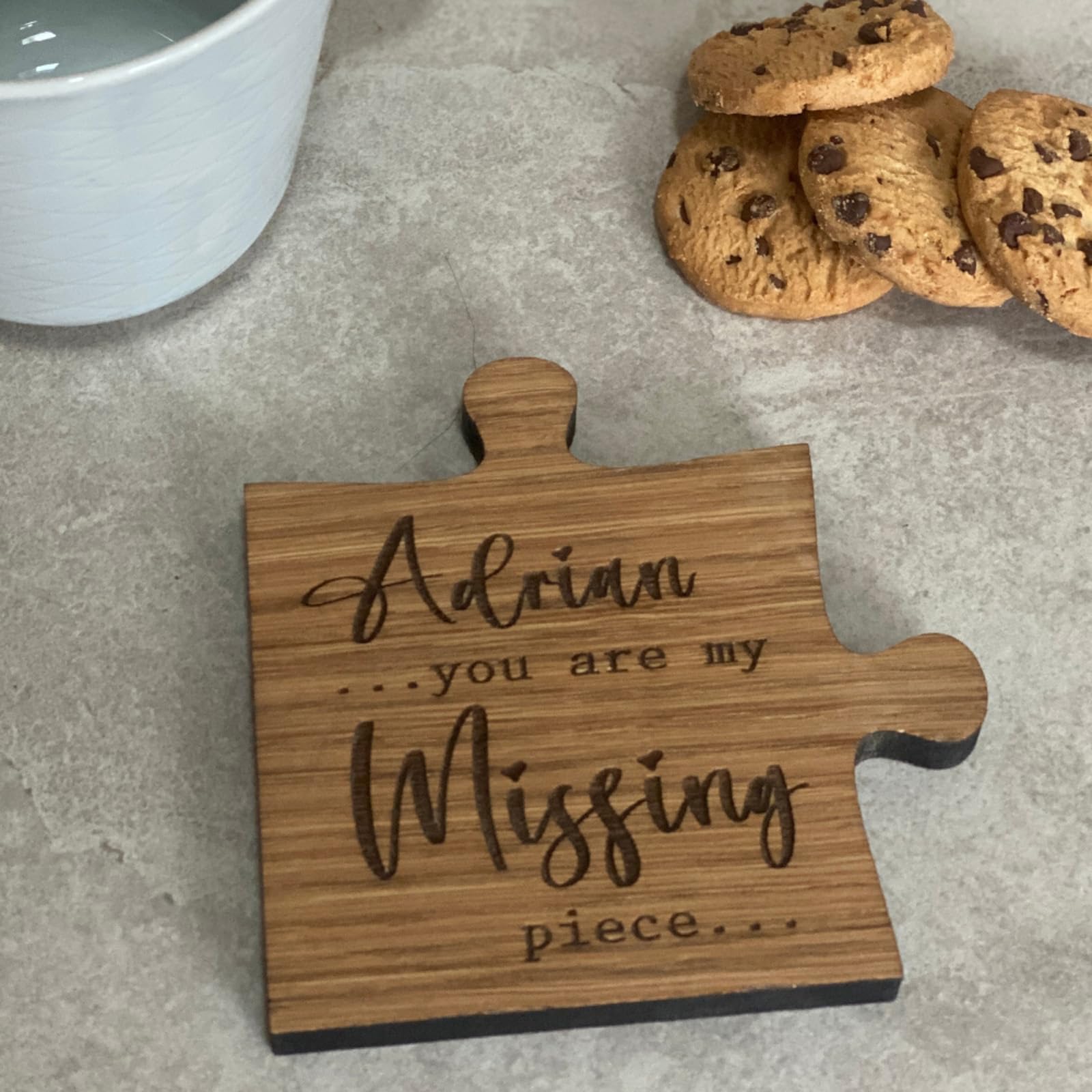 Luck and Luck Personalised Jigsaw Coaster for Him or Her, Oak Veneer You Are My Missing Piece Romantic Gift, Coaster with Name, Engraved Wood Coaster