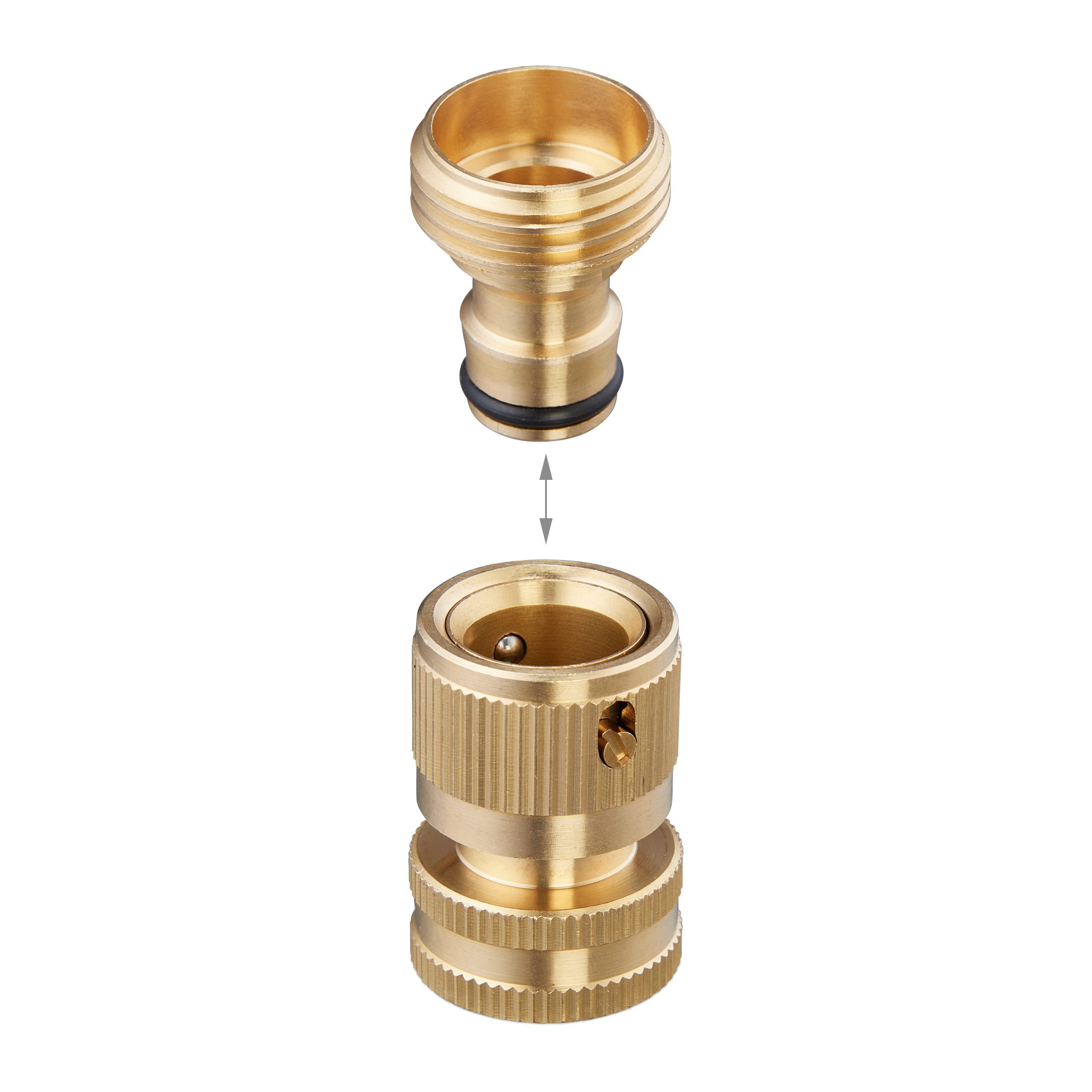 Relaxdays Adaptateur de Tuyau d'arrosage en Lot de 3, 3/4'', Laiton, raccord Rapide pour Tuyau d'arrosage, Couleur Or