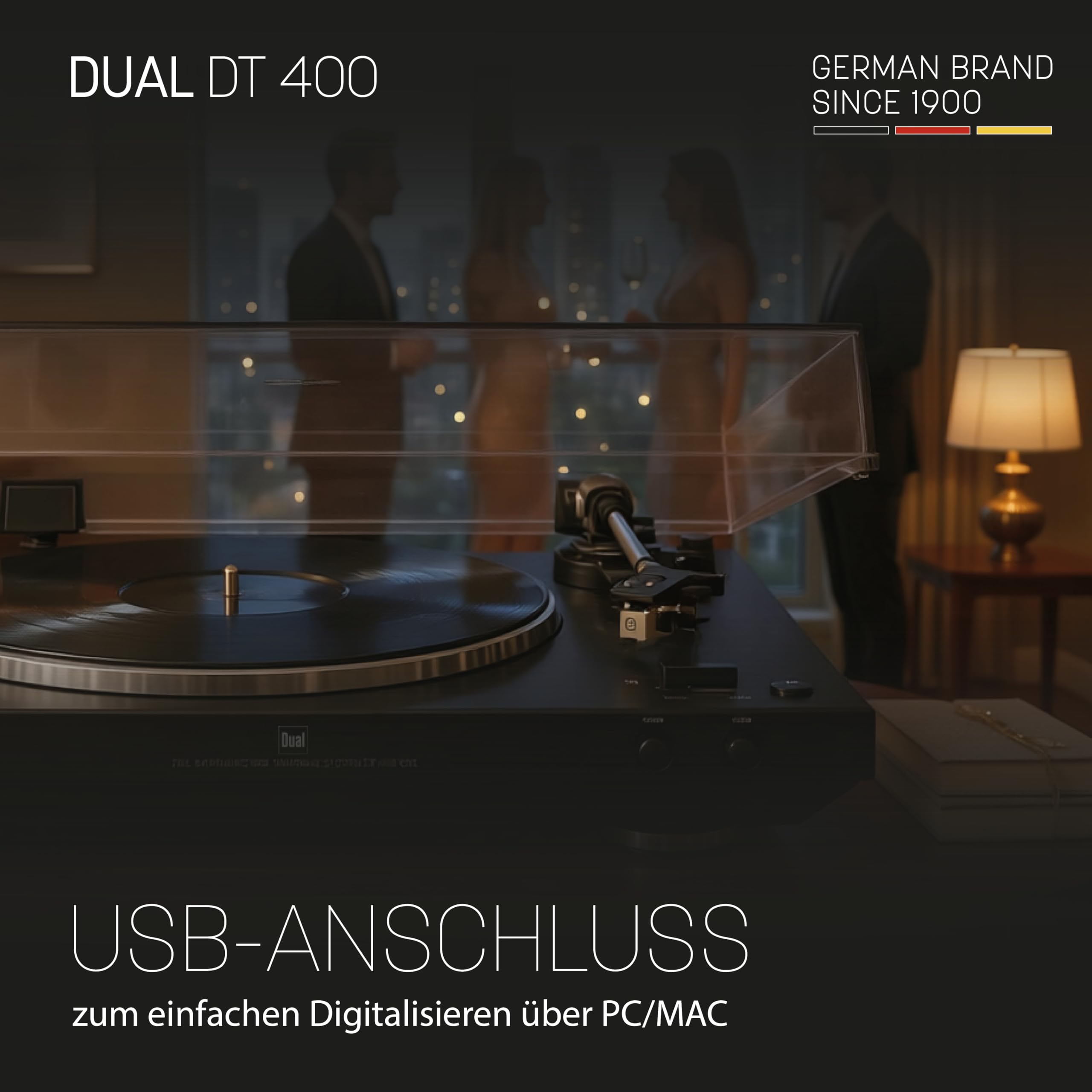 Dual DT 400 USB Vollautomatik Plattenspieler (33/45 U/min, Magnet-Tonabnehmer-System, USB-Anschluss, Entzerrer-Vorverstärker) schwarz
