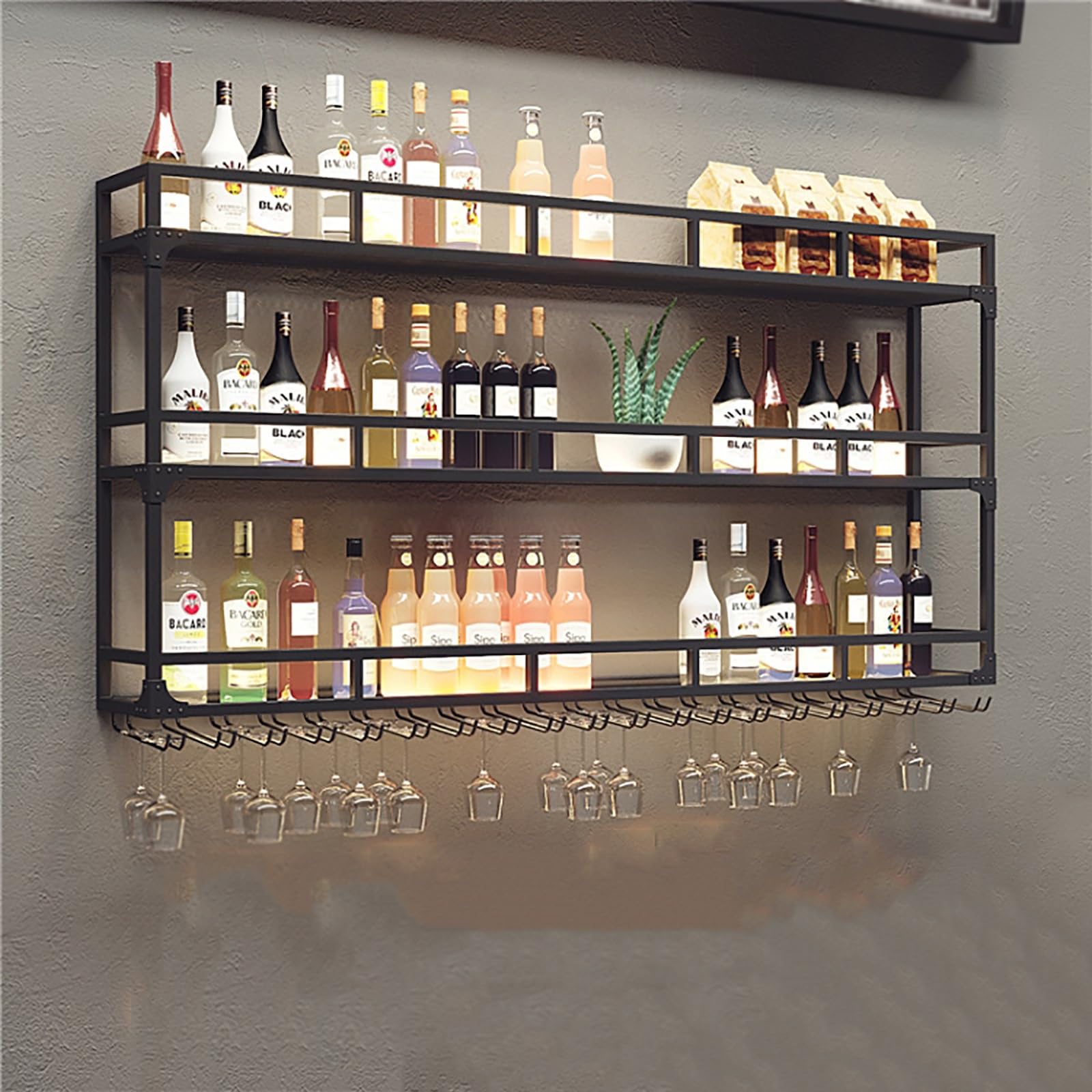Botellero Vino Pared,Botelleros De Pared,Estantería De Botellas De Vino,Estante Para Vinos De Bar,Estantes De Exhibición De Vino La Barra,Soporte Colgante Para Copas De Vino,Wine Rack,Enfriador Vino (