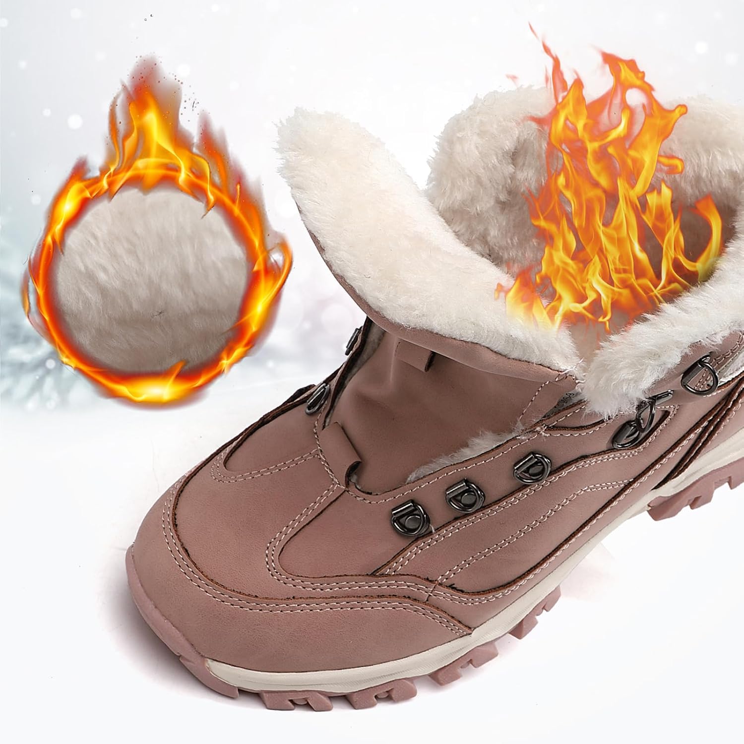 TARELO Womens Hiking Boots Fur Lined Snow Shoes Winter Warm Ankle Booties Lady Non Slip Walking Fashion Boot - Image 6