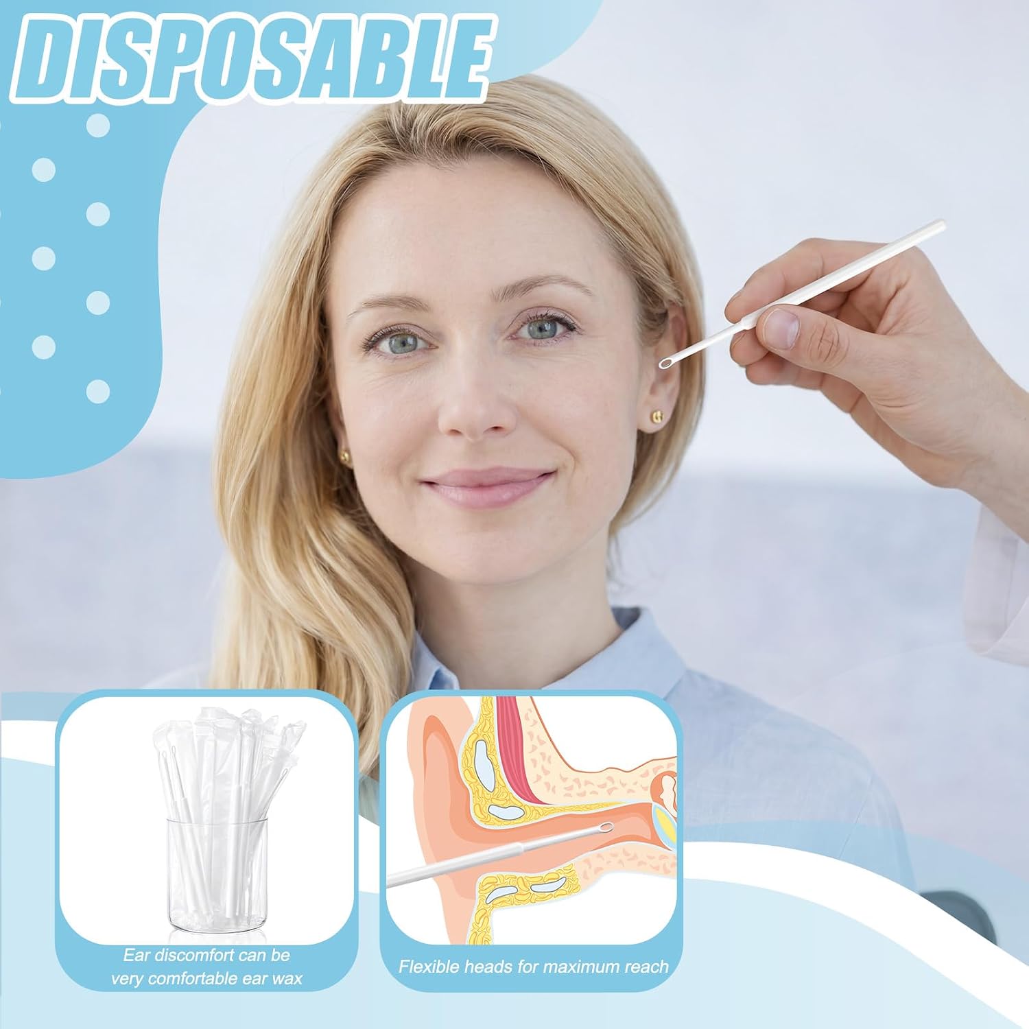 Konohan 100 Pcs Ear Wax Removal Tool, 4 mm Spoon Tip Ear Curettes Bulk Ears Picks Wax Scoop Removal Tool Disposable Individually Wrapped Plastic Cleaning Spoon Picks for Teens Adult, White