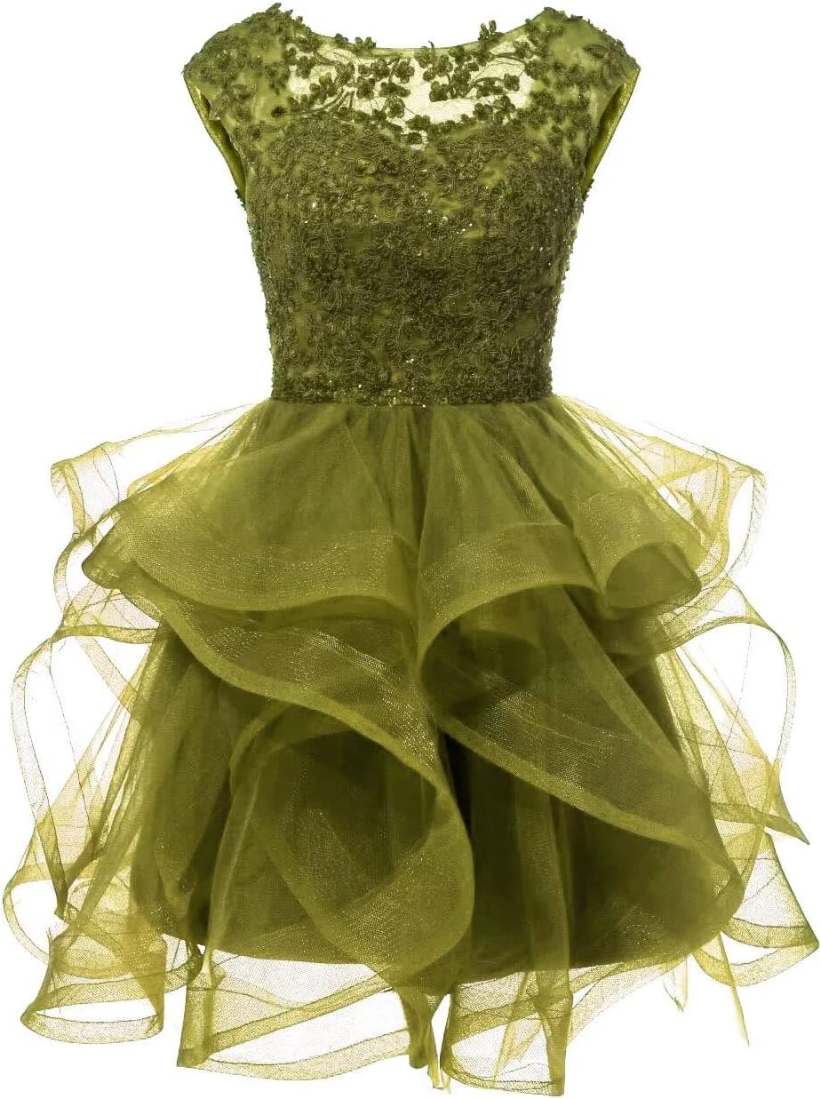 Dydsz Women's Appliques Cap Sleeve Prom Dress Short Teens Homecoming Dresses Party Cocktail Gown