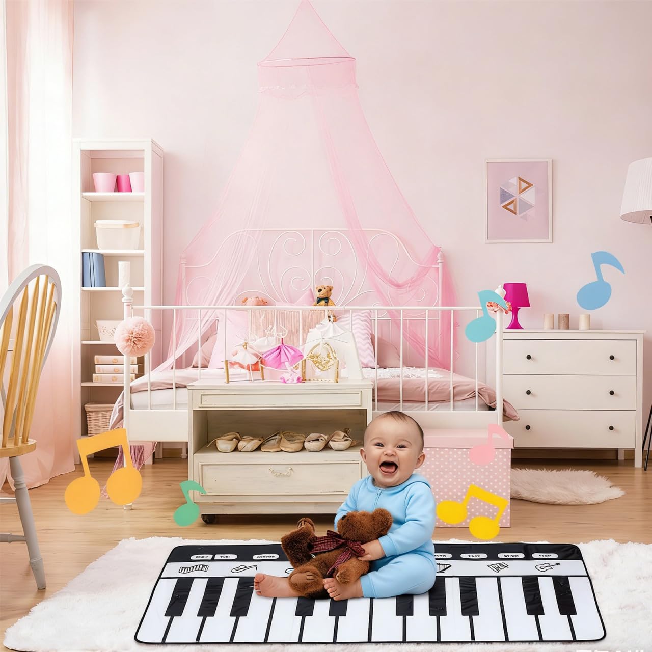 Tappeto Pianoforte Musicale 180x72cm, 1 Pezzo Bianco