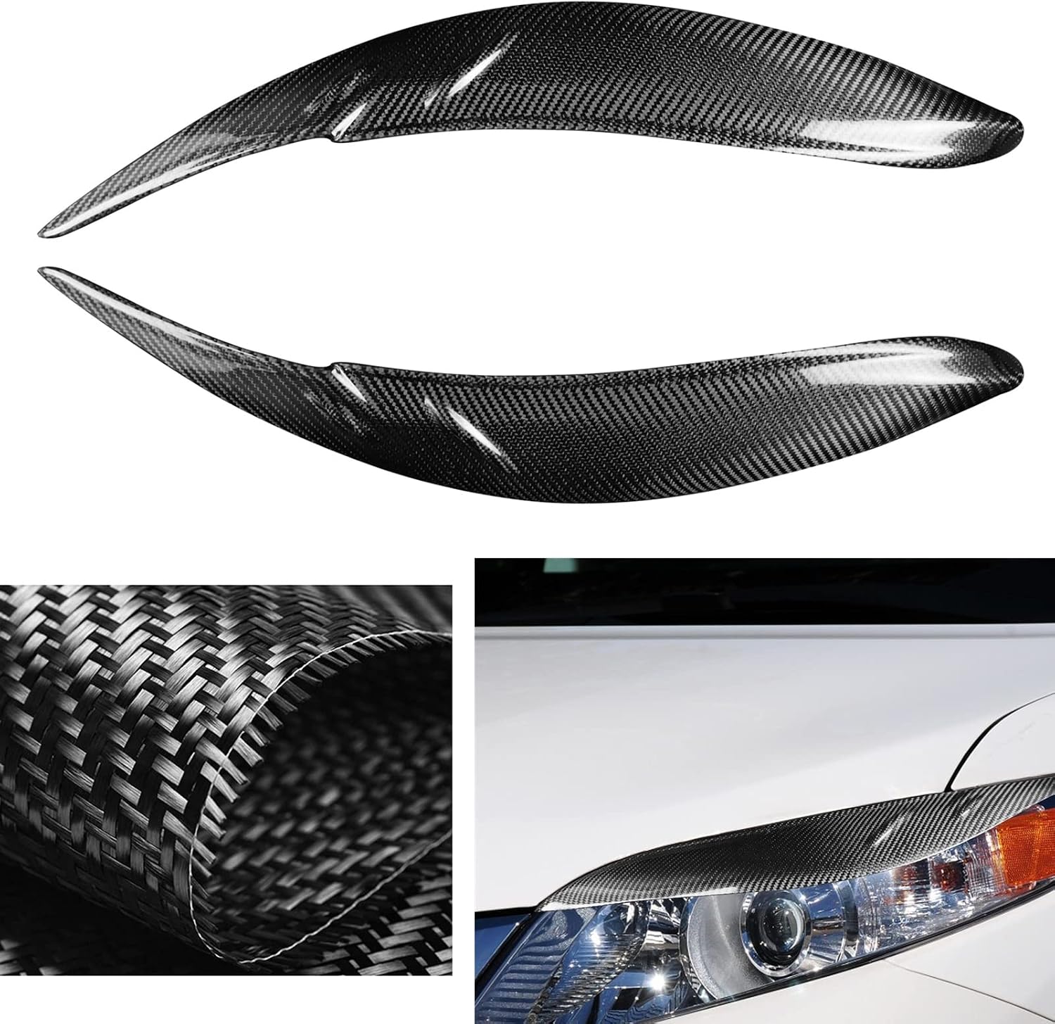 Headlight Eyebrow Eyelid Cover Trim For Toyota Sienna LE SE 2011-2020 Black Carbon Fiber