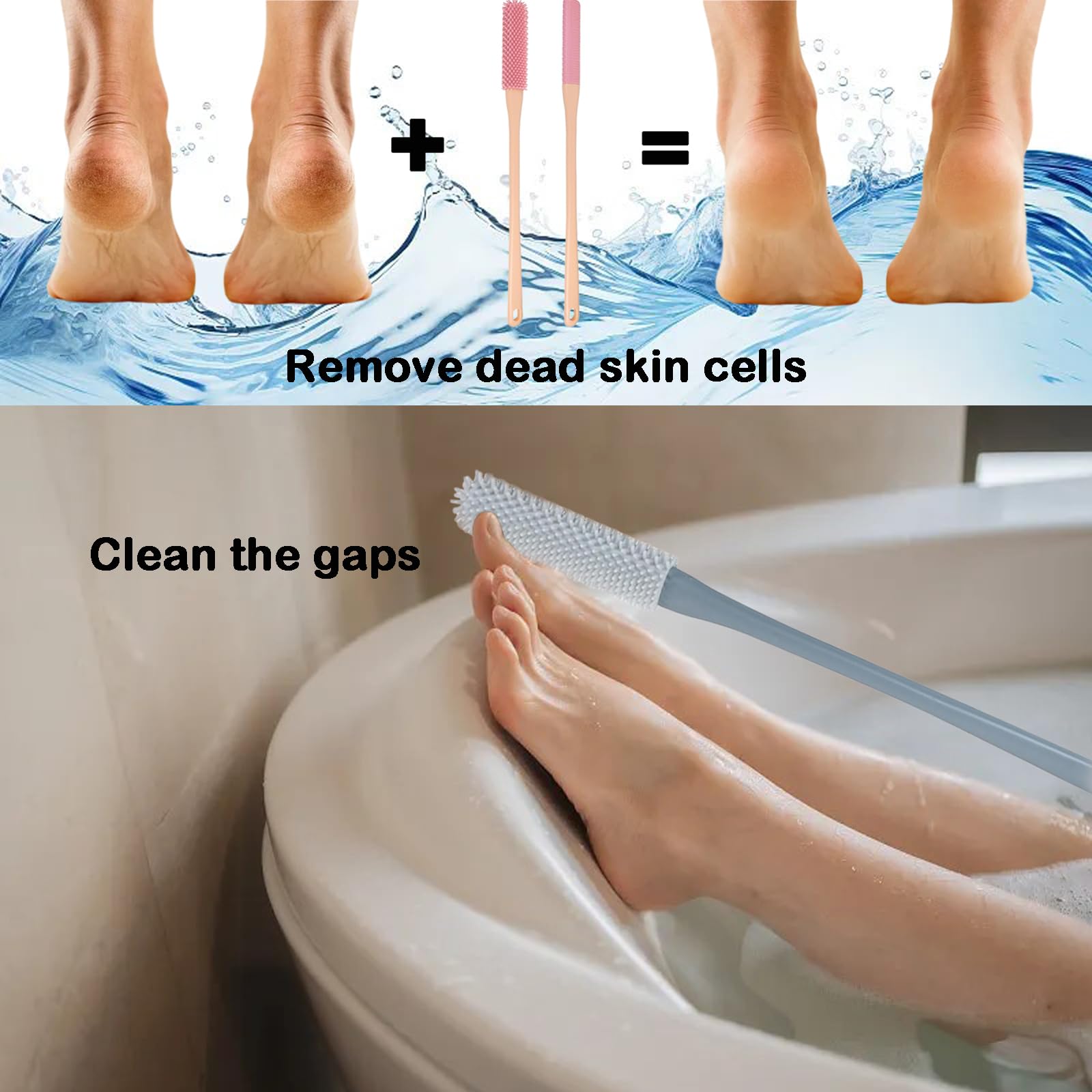4PCS Silicone Foot Cleaning Brush With Long Handle Toe Cleaner Scrubber for Shower - Two Sizes of Brush Heads (Grey and Pink Sets) - Image 4
