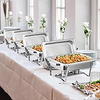 Vista 2 de SUPER DEAL Paquete de 4 platos de acero inoxidable de 8 cuartos de galón con bandeja de agua, bandeja para alimentos, soporte de combustible y tapa