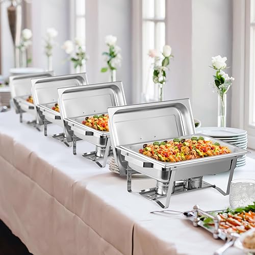 Miniatura 2 de SUPER DEAL Paquete de 4 platos de acero inoxidable de 8 cuartos de galón con bandeja de agua, bandeja para alimentos, soporte de combustible y tapa