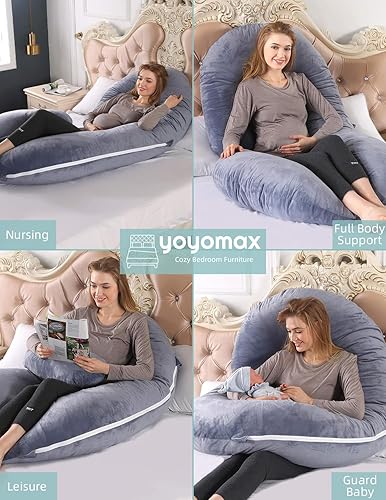 Miniatura 5 de Tinkle Well Almohadas de embarazo en forma de C, almohada de embarazo de espuma viscoelástica, almohada de maternidad de cuerpo completo con funda