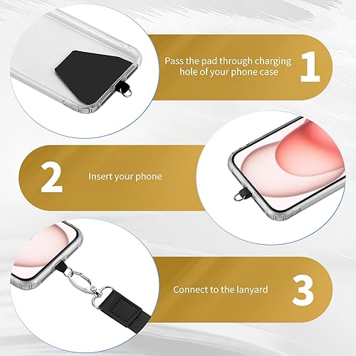 Vista 13 de OUTXE Paquete de 2 cordones para teléfono, 2 correas ajustables para el cuello, 4 parches para teléfono, #3-Púrpura