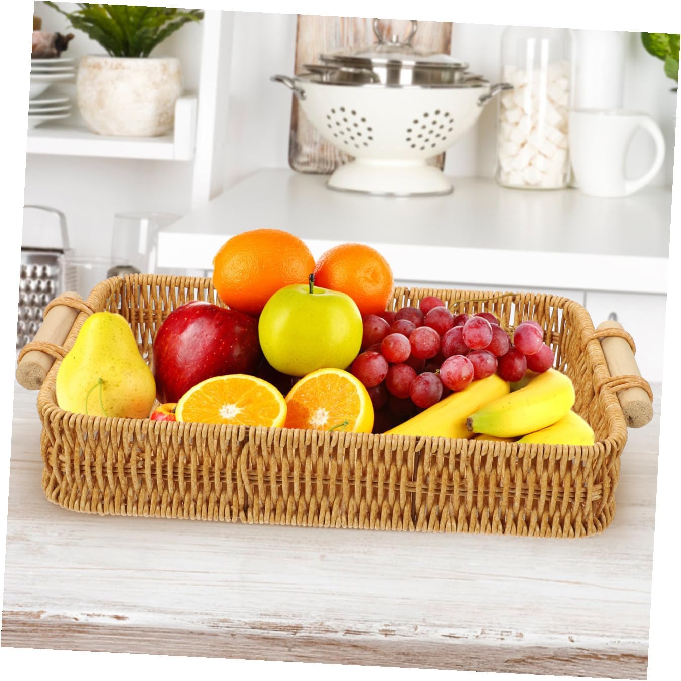 Rustic Woven Basket Iron Plastic Multipurpose Tray