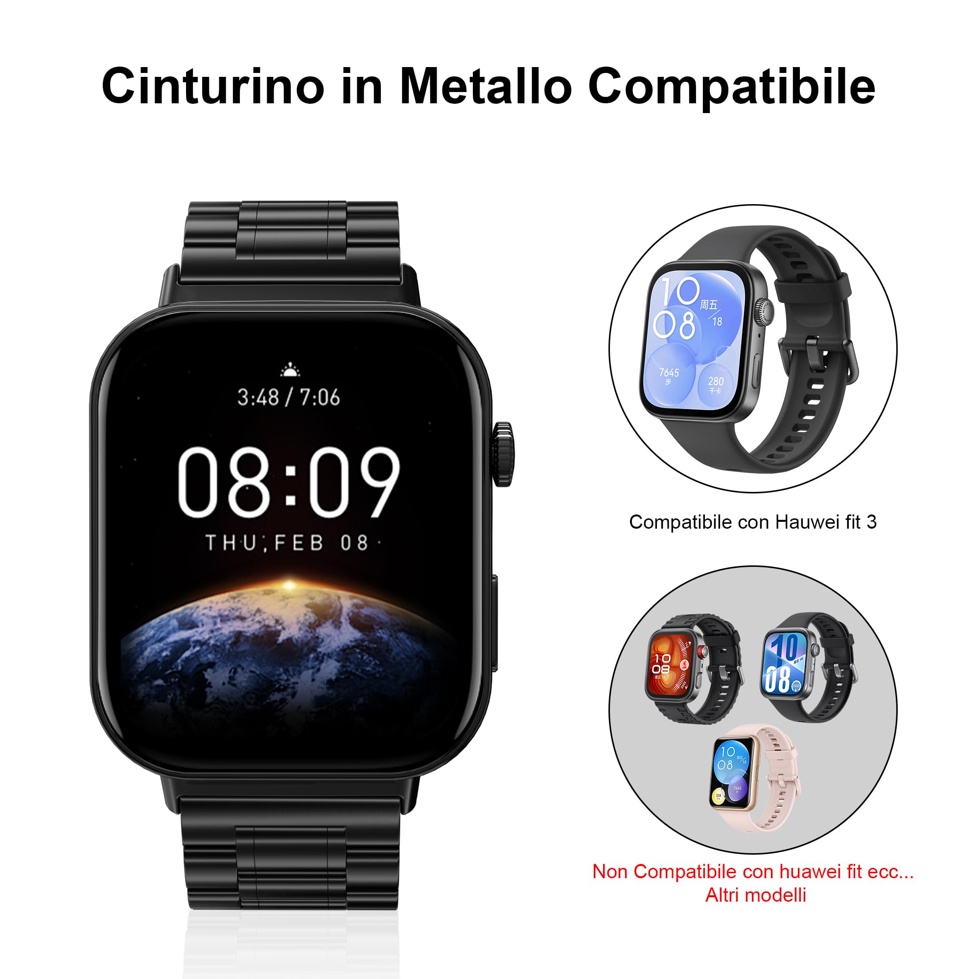 iHoxstrapie Cinturino Compatibili con Huawei Fit 3, Braccialetto di Ricambio in Acciaio Inossidabile Bracciale per Donna e Uomo Smartwatch Cinturini