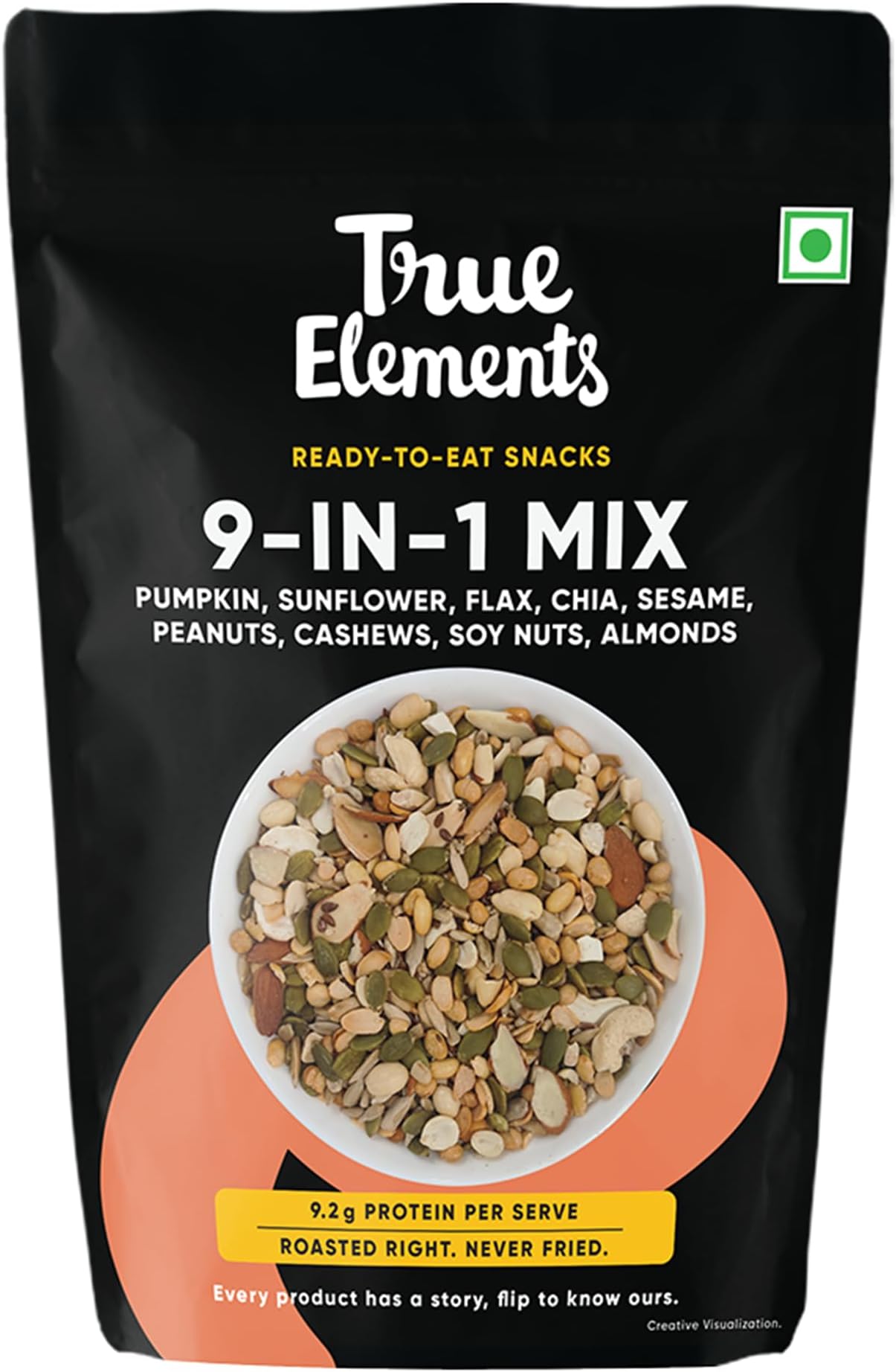 True Elements 9 in 1 Snack Mix 125g - (Mix of Pumpkin, Watermelon, Flax, Chia, Sunflower, Peanuts, Soynuts, Almonds, Cashew Nuts) Healthy Snack