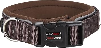 EzyDog Neo Waterproof Dog Collar - Reflective Trim for Nighttime Safety - Adjustable Neoprene Collar with Padding for Superior Comfort - Quick Release Buckle and Built-In ID Clip Small, Chocolate