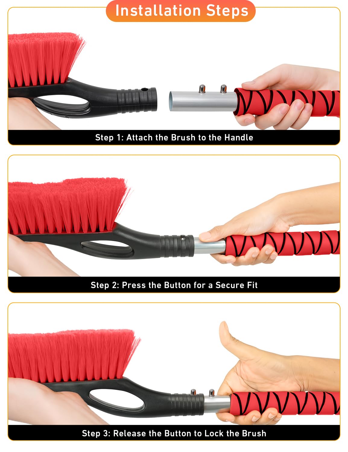 EcoNour 27" Aluminum Ice Scrapers for Car Windshield | Car Window Scraper and Snow Brush with Ergonomic Foam Grip Winter Accessories (Orange): Orange & Red 27"