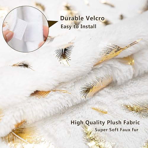 Miniatura 4 de NIBESSER Falda de punto para árbol de Navidad con volantes, color blanco, 48 pulgadas, de punto, gruesa, rústica, decoración navideña, cuello de