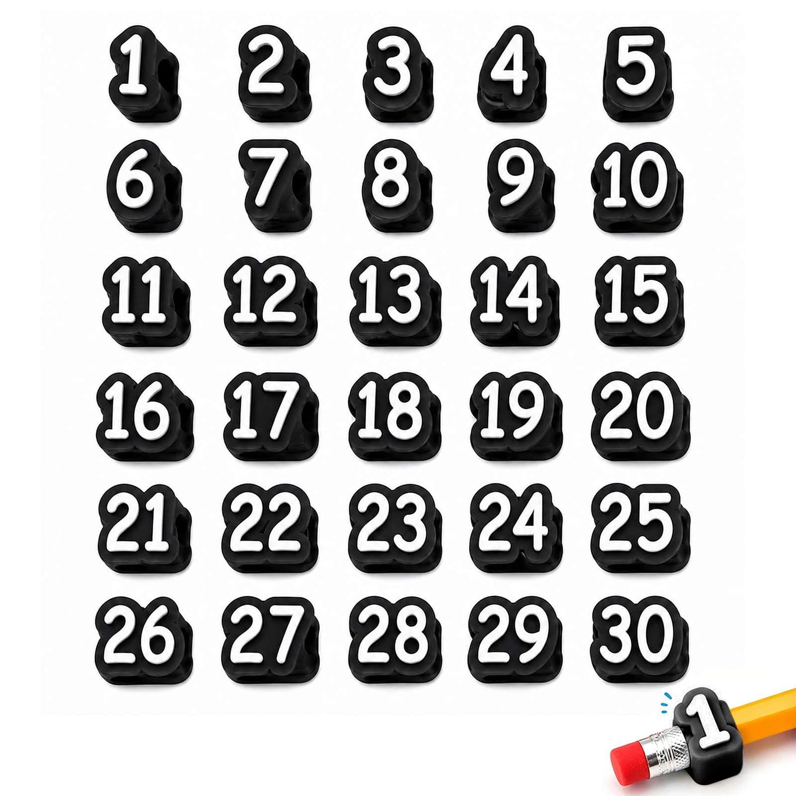 Numbered Pencil Toppers, Reusable Classroom Pencil Labels for Teachers, Cute Pencils Tracking Markers for Supply Stations, School Organization and Classroom Management (Black 1-30)