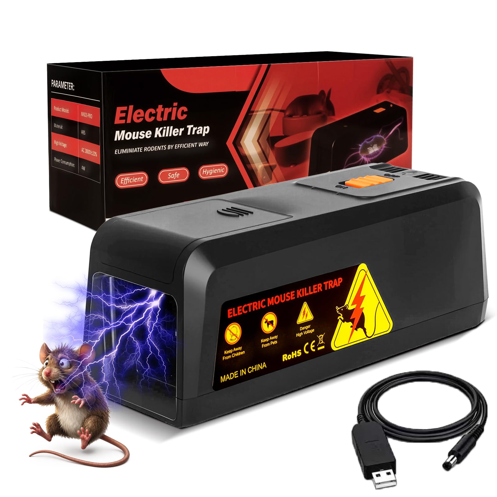 Elektrische Rattenfalle, Mausefalle Elektrisch Upgrade Eine Hochspannung Von 2800 V Tötet Mäuse Sofort Und Schmerzlos – Großes Einlassdesign, Wiederverwendbar & Hygienisch, Rattenfalle Elektrisch