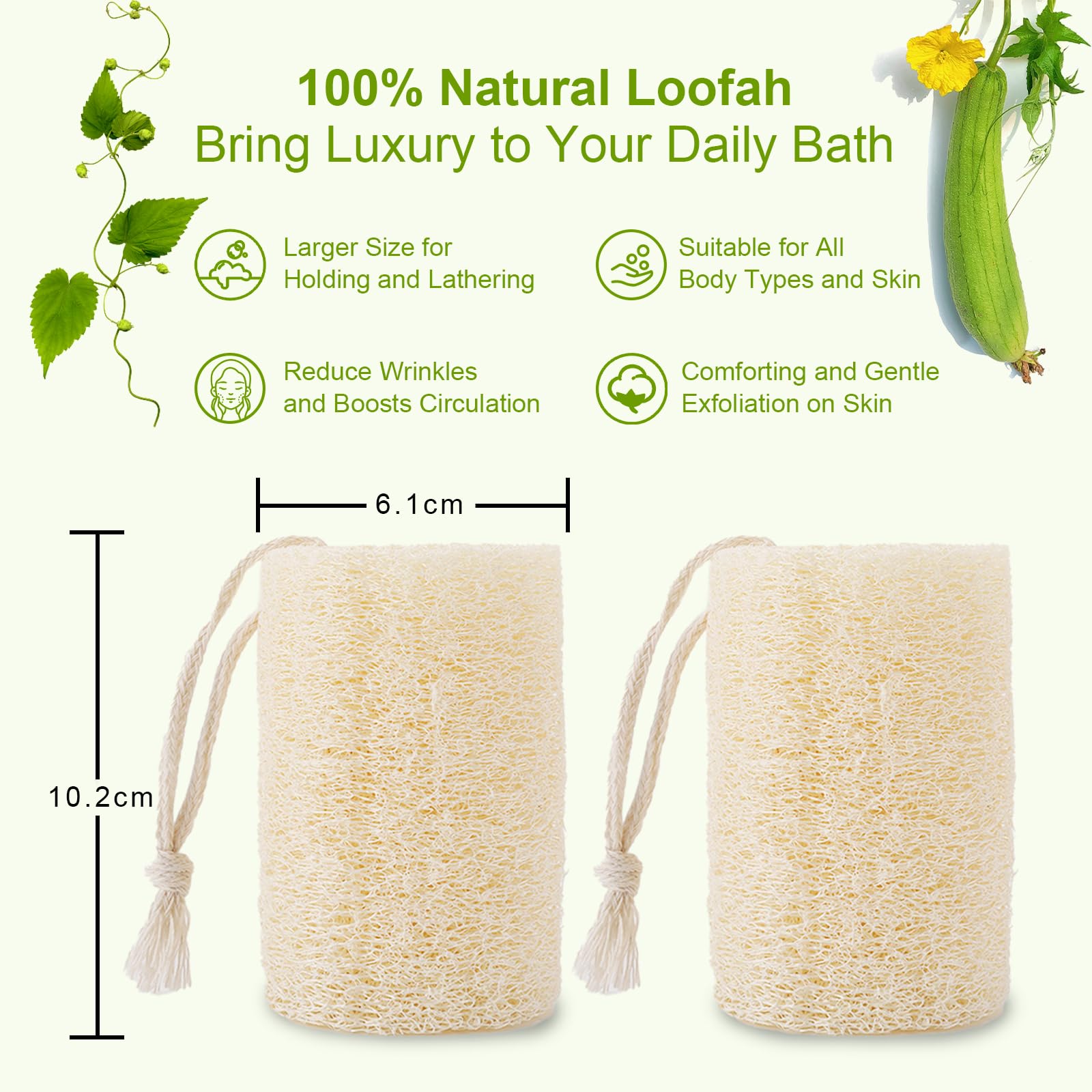 O2frepak Zestaw 6 naturalnych gąbek luffy, organiczna gąbka do łazienki, prysznica i czyszczenia kuchni