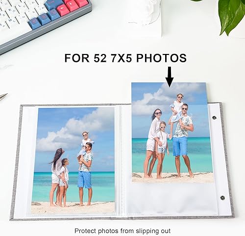 Miniatura 4 de Vienrose Álbum de fotos pequeño de 5 x 7 pulgadas, paquete de 2 mini libros de fotos con cubierta de lino, 26 páginas con capacidad para 52