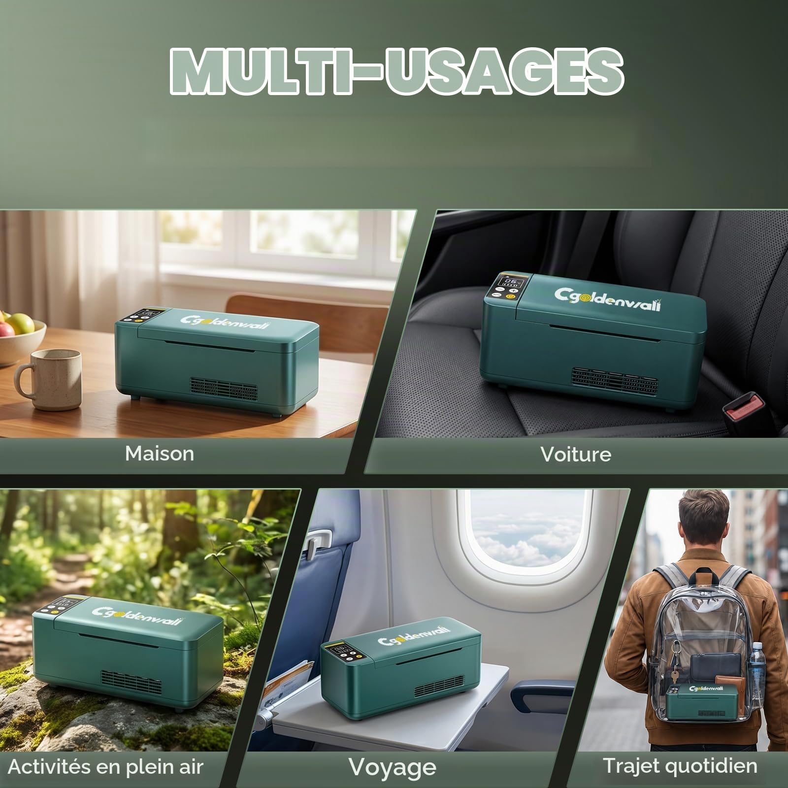 CGOLDENWALL Réfrigérateur Insuline Portable 6H, 2‑20℃ Réglable, Vert | 1 Batterie, Mode Auto 5℃, Écran Verrouillable, Temp Élevée Alarme, Glacière Insuline Voyage pour Extérieur/Voiture/Maison