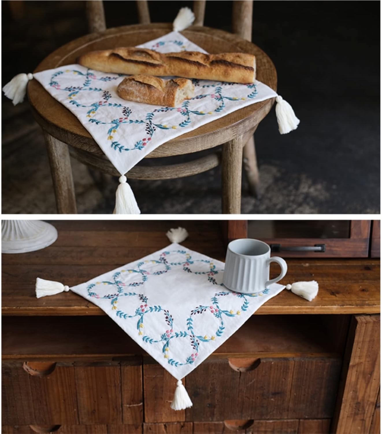 Embroidery Kit for Beginners with Embroidery Patterns, Embroidery Hoop, Hand Embroidery Kits Tablecloth for Adults, Sewing DIY Kits for Stamped Table Topper