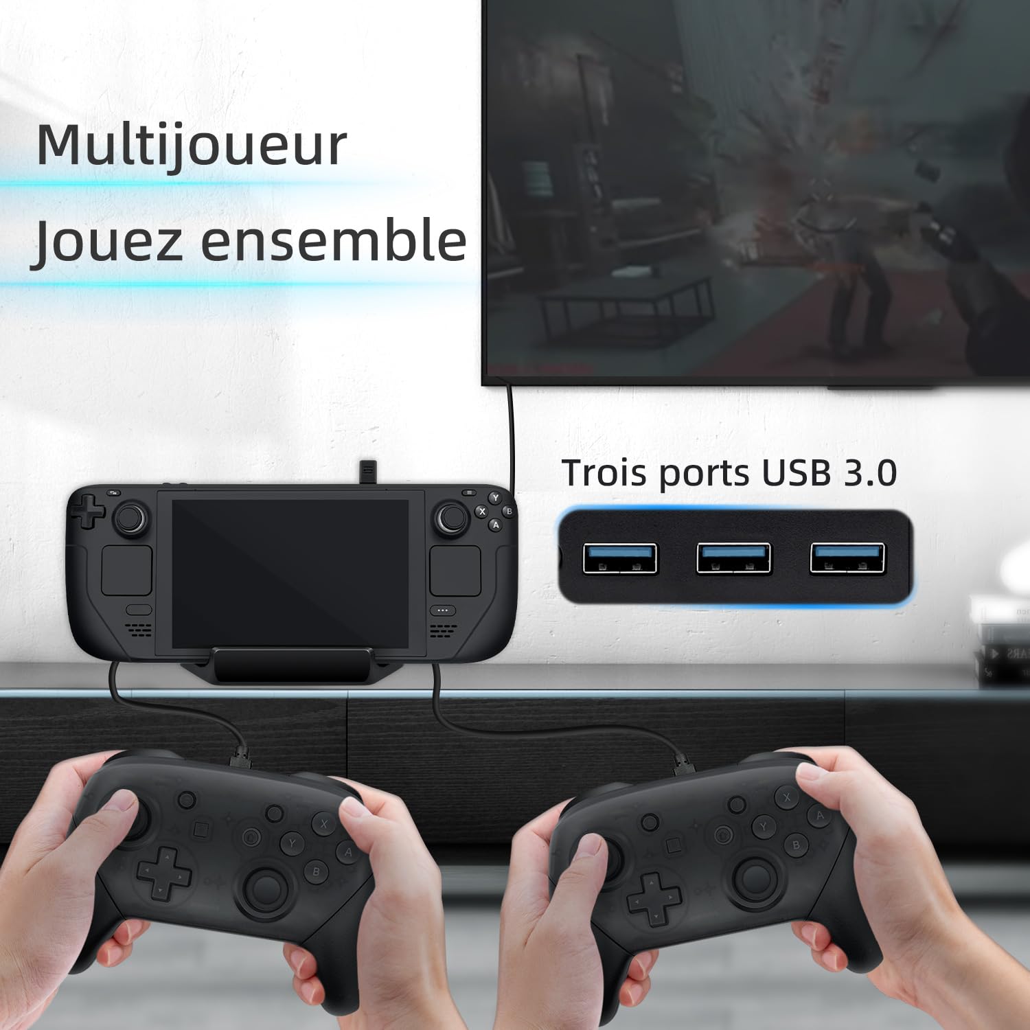 Mcbazel 6 en 1 Docking Station Accueil Compatible avec Steam Deck/ROG Ally/Legion Go/MSI Claw/Switch OLED, avec HDMI2.0 4K@60Hz, USB 3.0 Port, 100W Charge Rapide-Noir