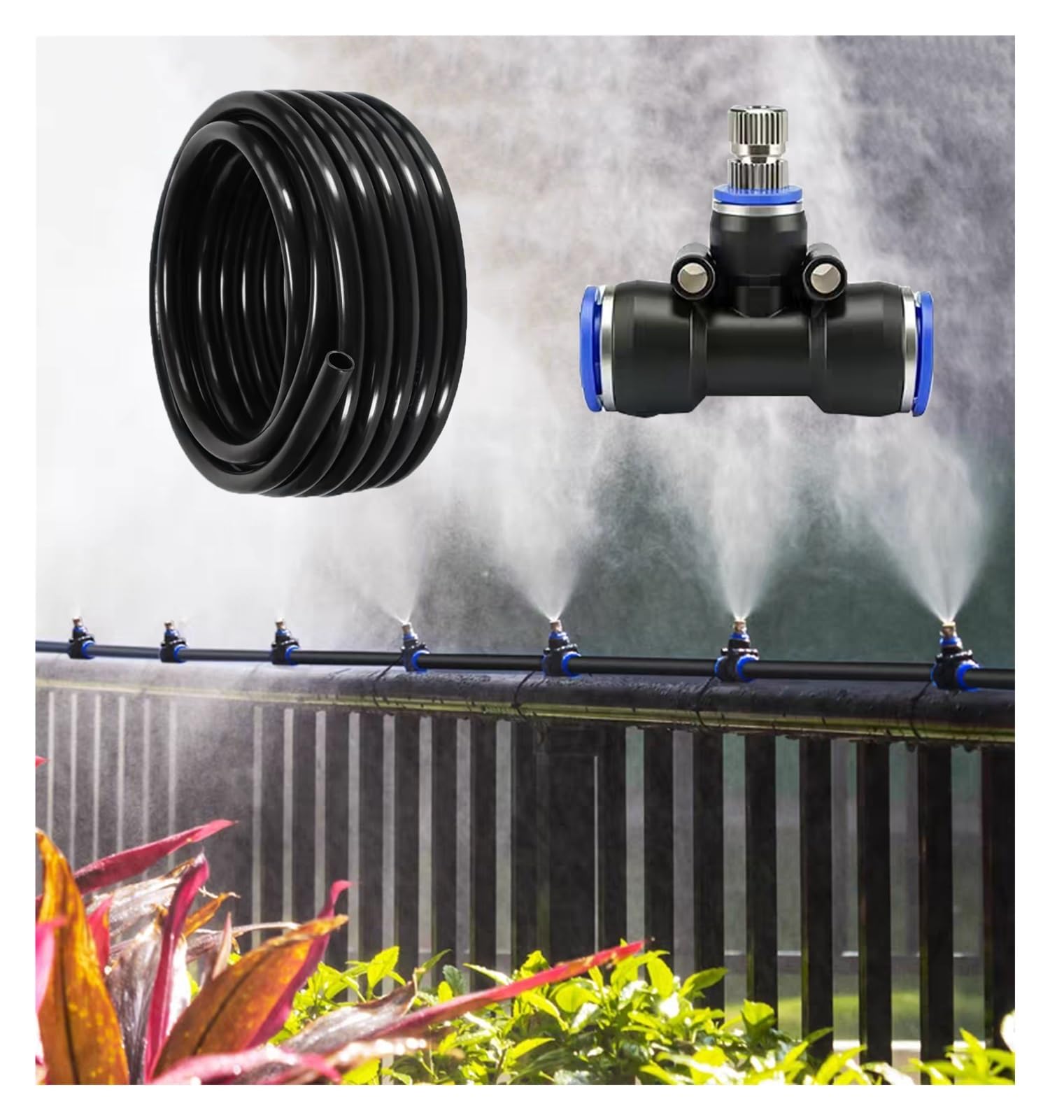 Sistema De Riego por Goteo Kit De Riego Automático De 10-80m, Manguera De PE Y Boquilla De Latón, Antienvejecimiento, para Techos, Huertos Y Establos | 10m/32.8ft