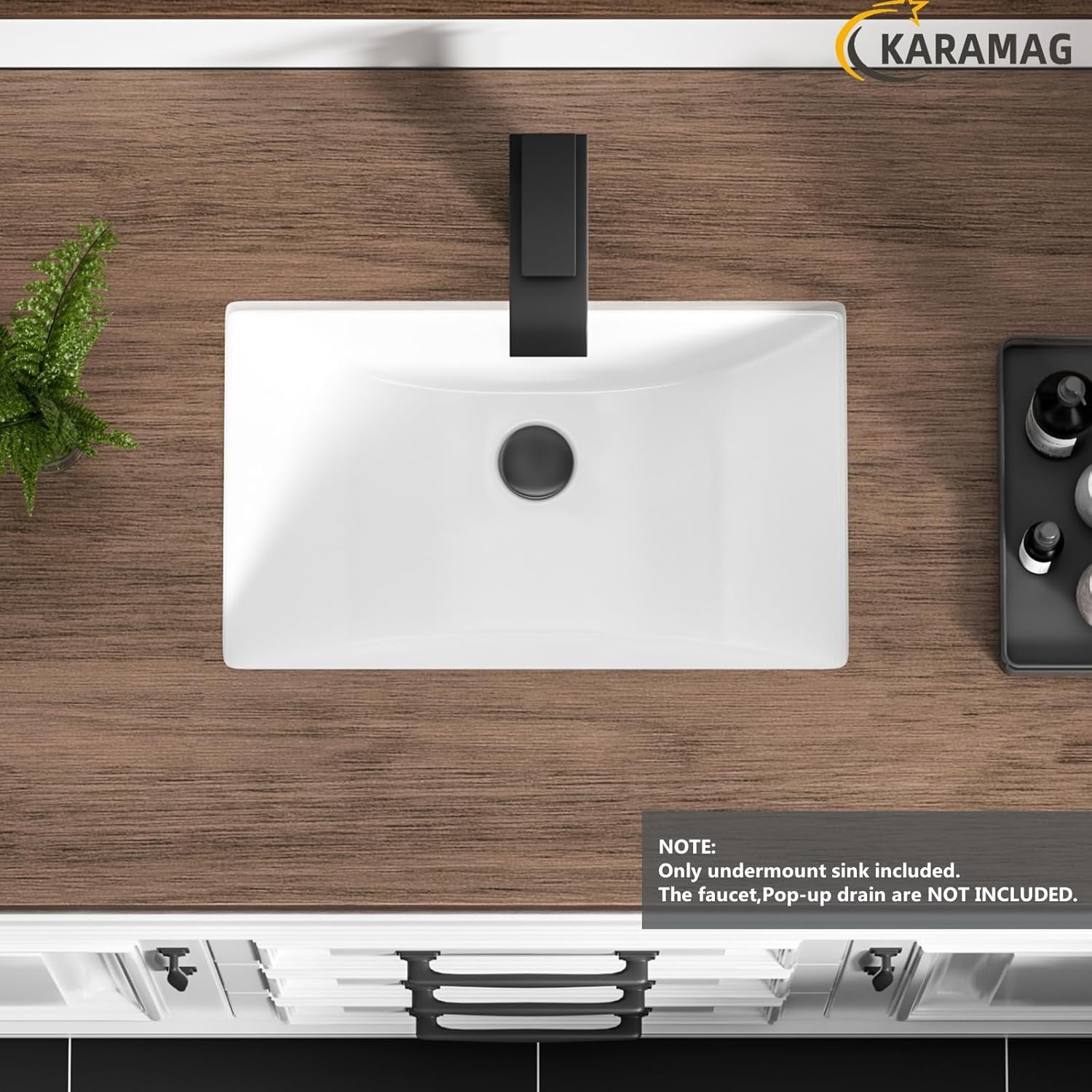 Undermount Bathroom Sink 18.7"X11.9" Inch White Rectangular Porcelain Ceramic Vanity Basin with Overflow KARAMAG