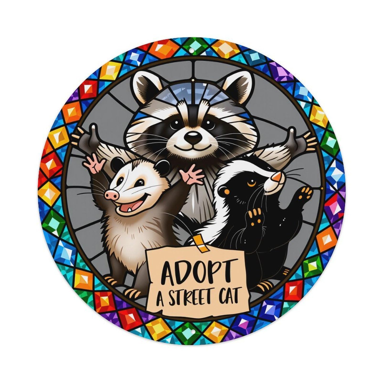 Adopt A Street Cat Raccoon Opossum Skunk Metal Tin Sign Plaque