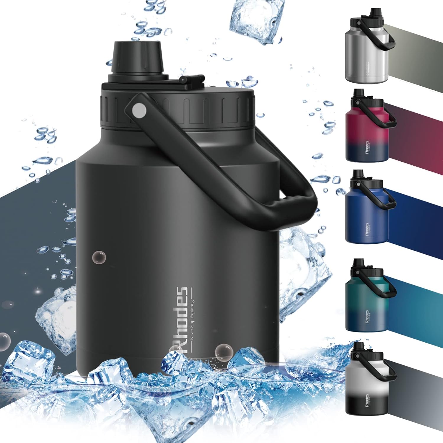 R Rhodes 64OZ Insulated Water Bottle Jug,1900ML Stainless Steel Sports