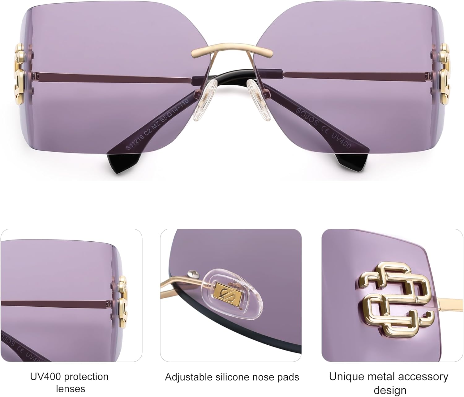 SOJOS Rimless Wrap Around Frame Sunglasses Women Men Frameless Design Shield Rectangular Sunnies SJ1219 - Image 5