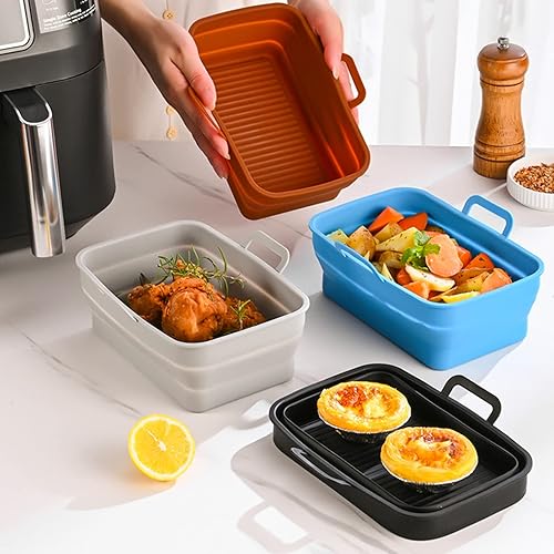 Miniatura 3 de Cesta plegable de silicona para freidora de aire, 2 unidades, para Ninja Foodi DZ201DZ401, accesorios para freidoras de doble zona de 8 cuartos de