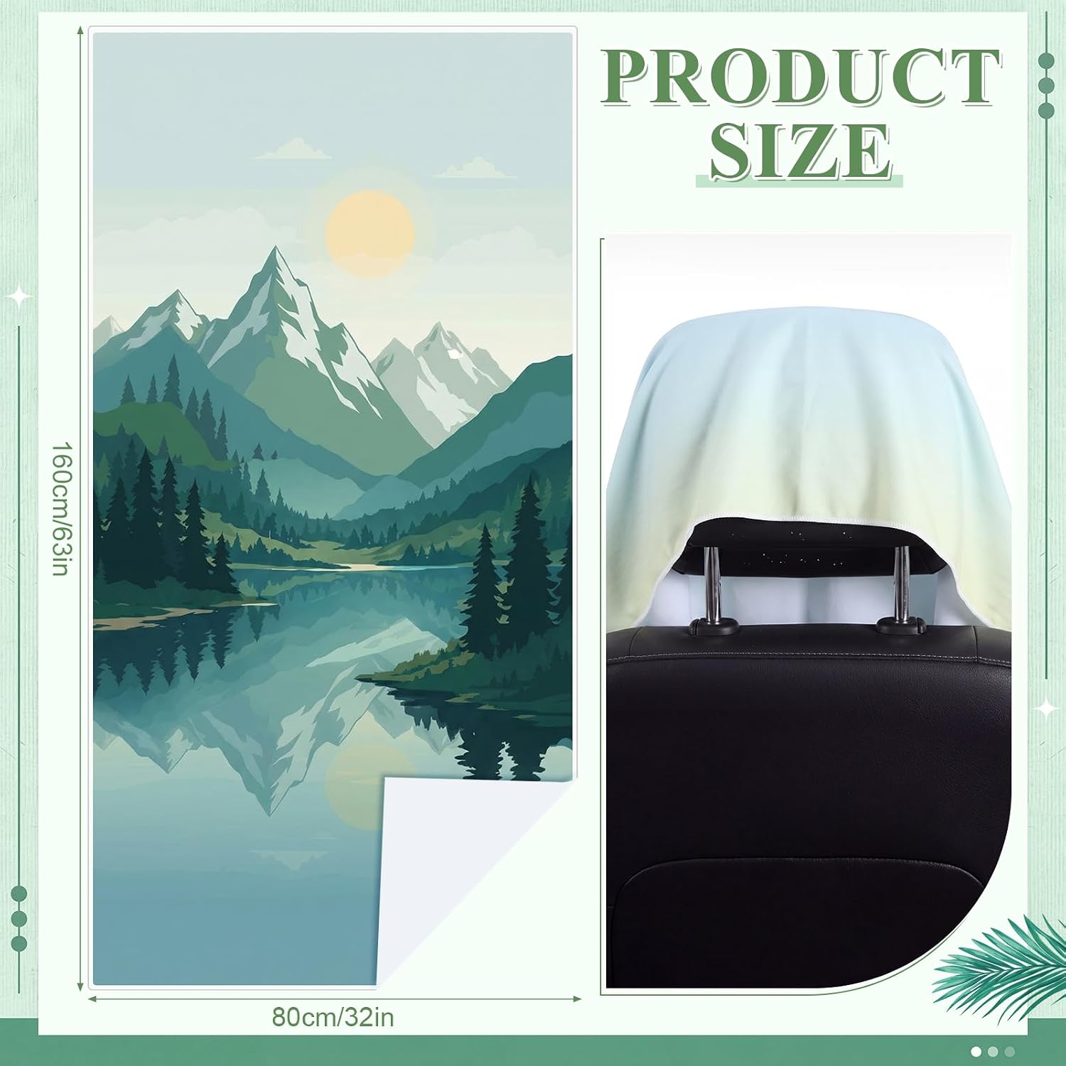 2 Pack Car Seat Towel Covers, 63 x 32 Universal Non Slip Microfiber Sweat Protector for Gym Running Swimming Yoga, Washable Bucket Seat Covers for Cars Trucks SUVs(Mountain Lake)