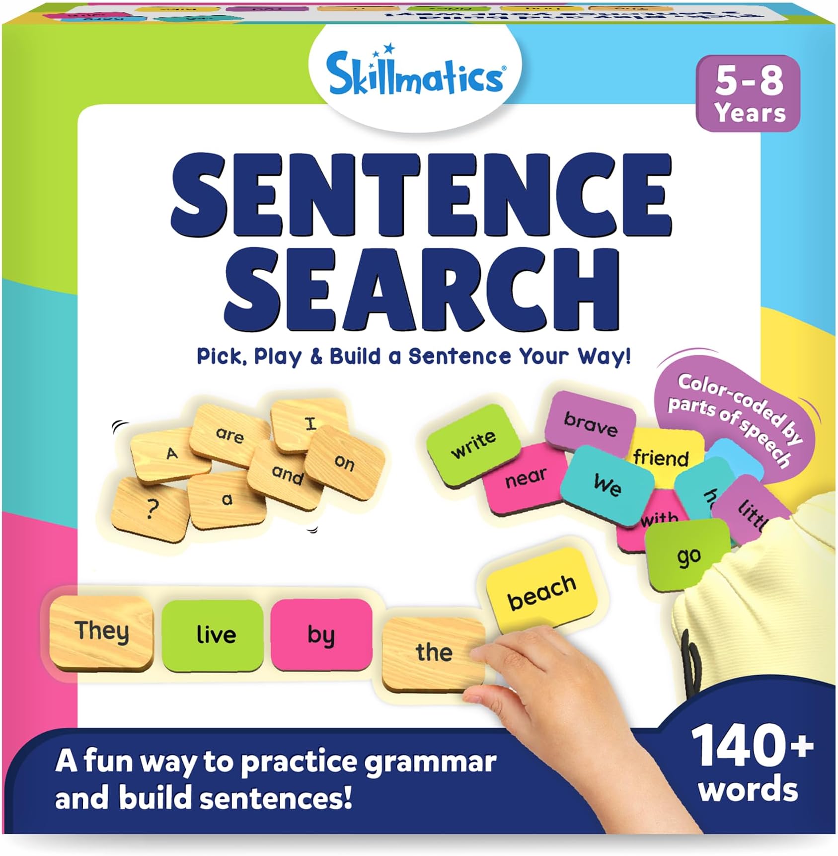 Skillmatics Educational Board Game - Sentence Search, Fun Learning Toys and Games for Kids, Sentence Building Activity, Creative Word Play, 120+ Tiles (1.3 x 1 Inches), Gifts for Ages 5, 6, 7, 8