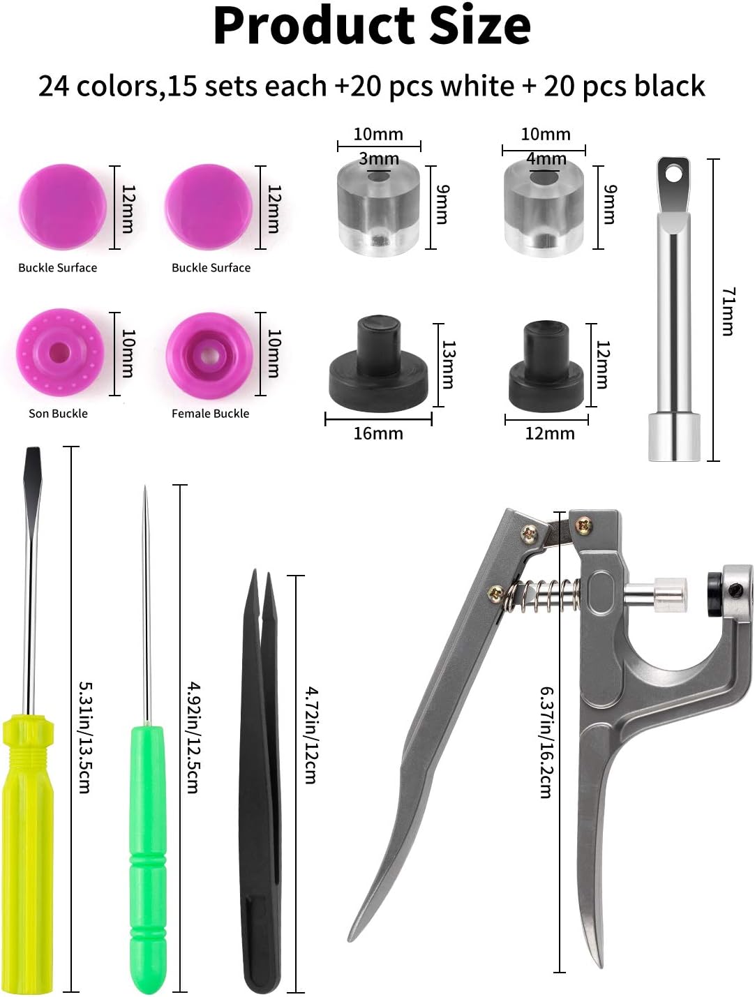 MSDADA Snaps Buttons and Snap Pliers, 400 Sets 24-Colors Plastic Snaps Fasteners Kit and Tool, Plastic Snaps for Clothing,Sewing, Crafting, Diaper