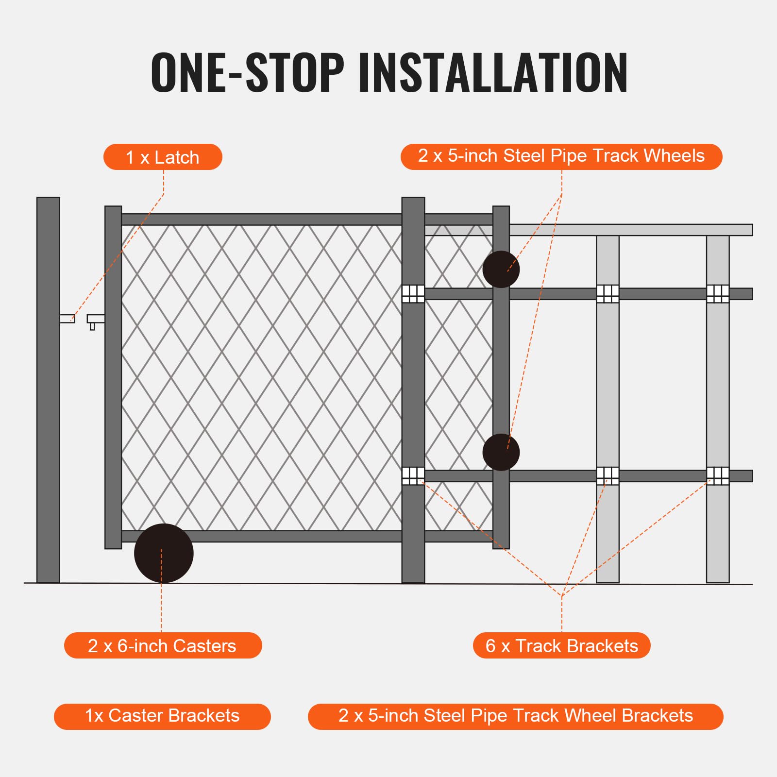VEVOR Kit de Herrajes para Puerta Corrediza Soporte de Rueda con 2 Ruedas de 6" Rodillos de Puerta Corrediza para Marcos de Puerta con Rieles de Conexión Rodillo Guía para Puerta Corrediza 600 libras
